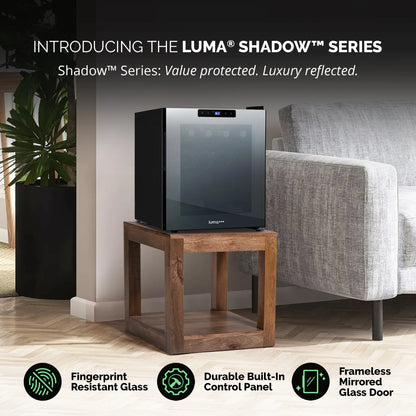 Luma Shadow Series Wine Cooler Refrigerator 16 Bottle, Freestanding Mirrored Wine Fridge with Double-Layer Tempered Glass Door & Compressor Cooling for Reds, Whites, and Sparkling Wine