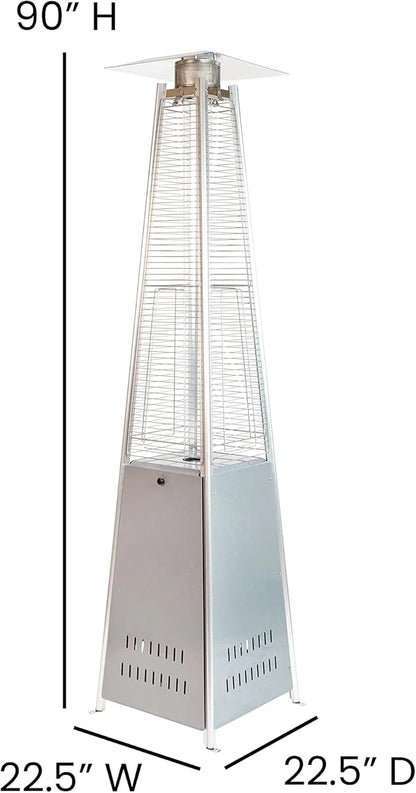Segmart 48,000 BTU Pyramid Patio Heater, Tall Standing Outdoor Propane Heater with Wheels & Tip-Over Safety Protection, Visible Flame Glass Tube for Backyard, Garden, Commercial Use - Gray