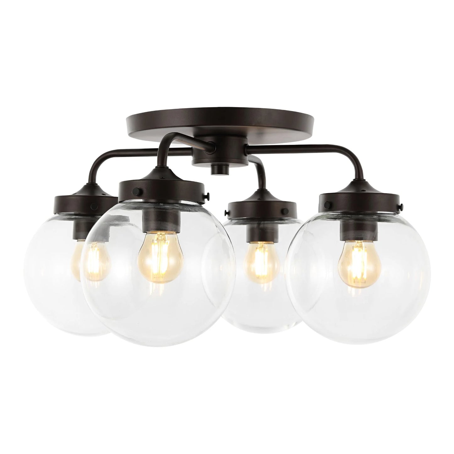 JONATHAN Y Piper 18" 4-Light Farmhouse Rustic Iron/Glass LED Semi Flush Mount, Oil Rubbed Bronze/Clear