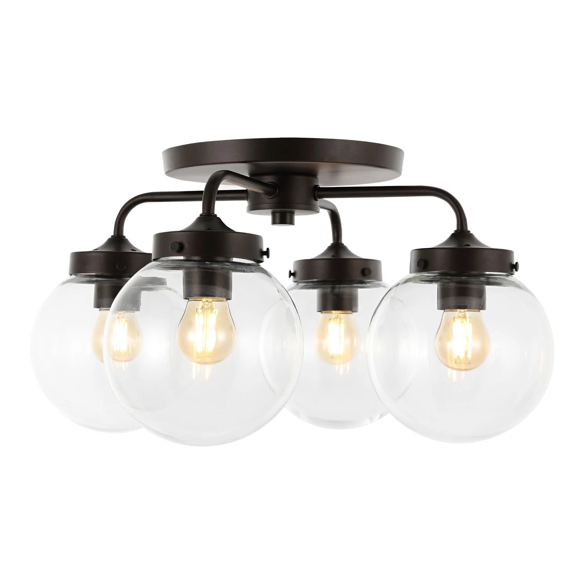 JONATHAN Y Piper 18" 4-Light Farmhouse Rustic Iron/Glass LED Semi Flush Mount, Oil Rubbed Bronze/Clear