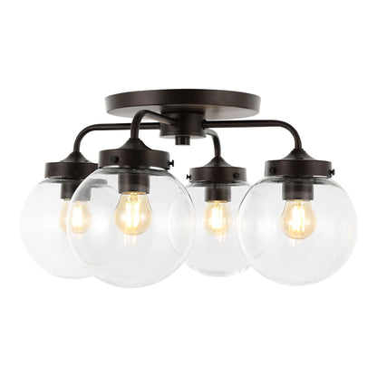 JONATHAN Y Piper 18" 4-Light Farmhouse Rustic Iron/Glass LED Semi Flush Mount, Oil Rubbed Bronze/Clear