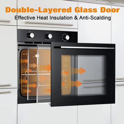 24" Electric Single Wall Oven with 8 Baking Modes 2.5Cu.ft Built-in Electric Convection Oven with Air Frying Function 3D Surround Heating with Double-Layered Glass Door 3000W Silver