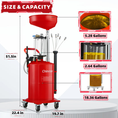 2024 Upgraded Design Pneumatic Oil Drainer & Extractor | Waste Oil Drain Tank | High-Quality Tempered Glass Measuring Cup