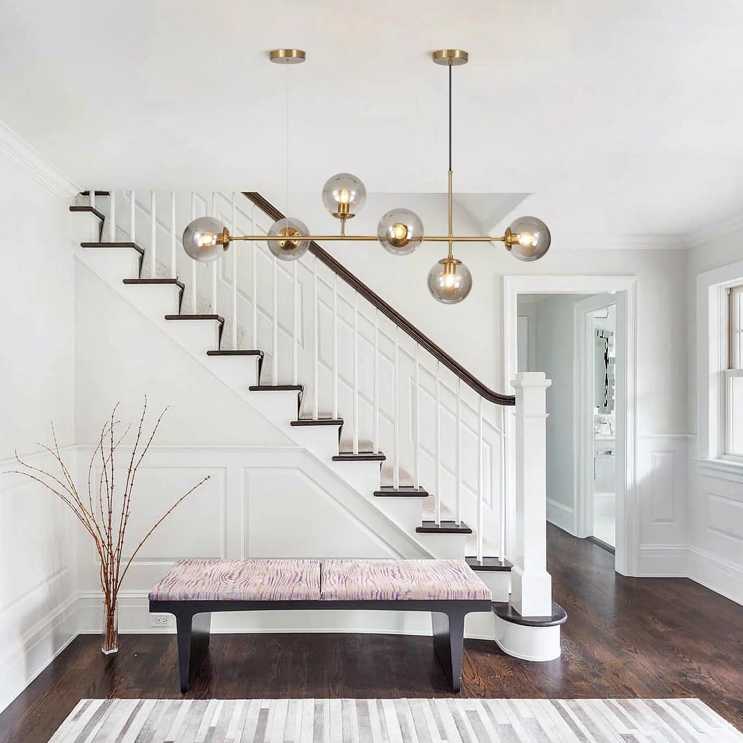 KCO Lighting 6-Light Smoke Glass Sputnik Chandelier Brass Gold Linear Pendant Lighting