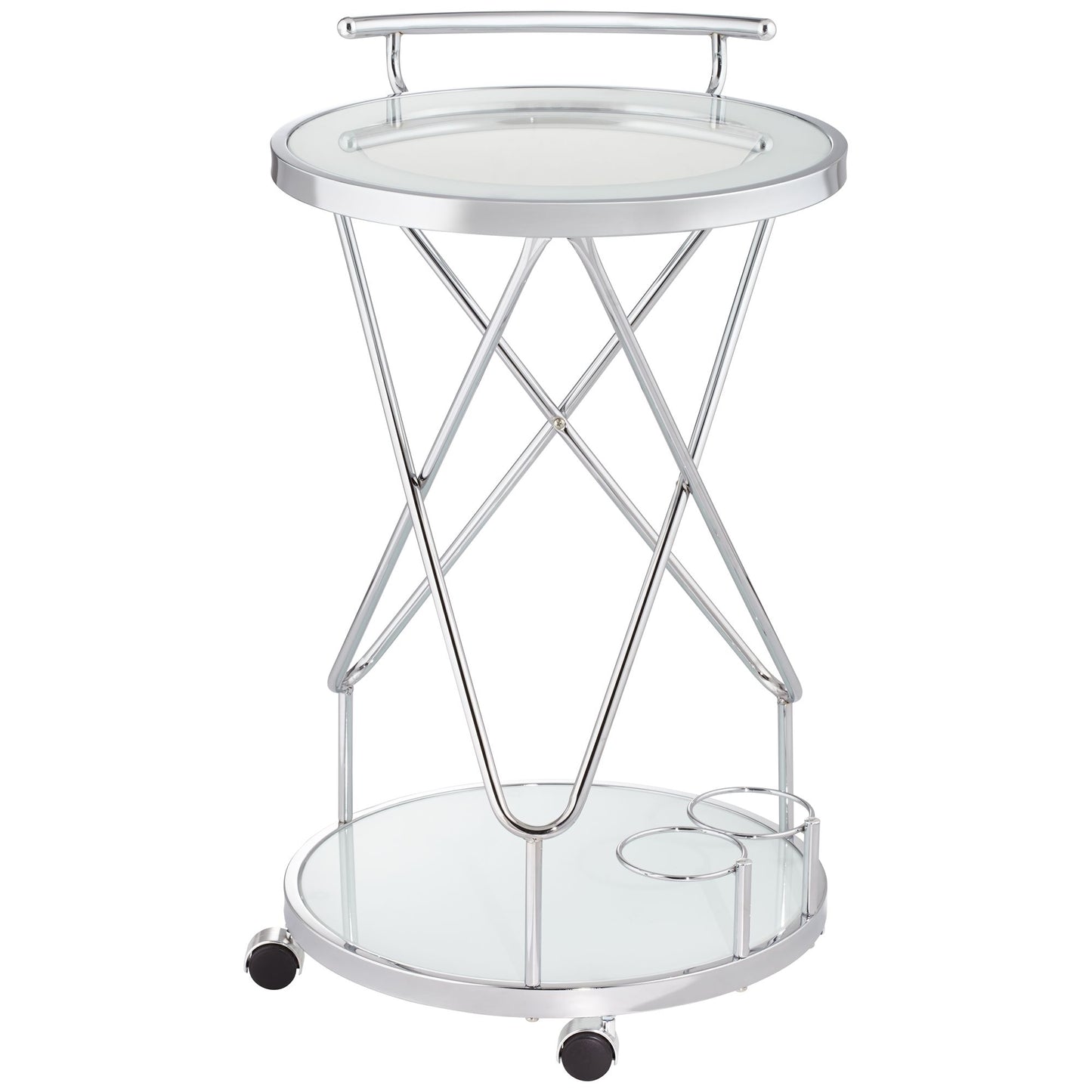 Studio 55D Page 29 1/2" High Glass and Chrome Rolling Serving Bar Cart