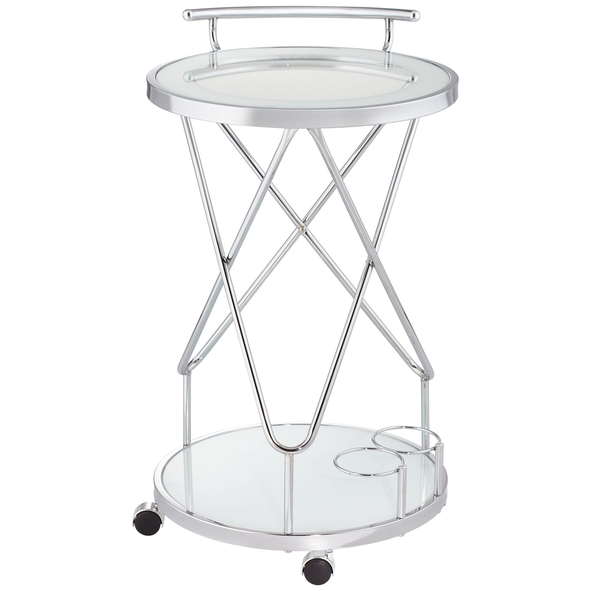 Studio 55D Page 29 1/2" High Glass and Chrome Rolling Serving Bar Cart