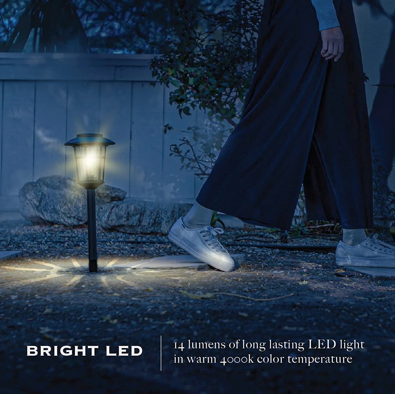 Landia Home Solar Pathway Lights - Stainless Steel with Decorative Glass Large Size Solar Lights for Outdoor, Black (4-Pack)