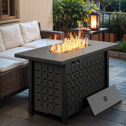 Walsunny 43 Inch Gas Fire Pit Table 40,000 BTU Outdoor Rectangular Propane Firepit Table with Glass Wind Guard and Waterproof Cover