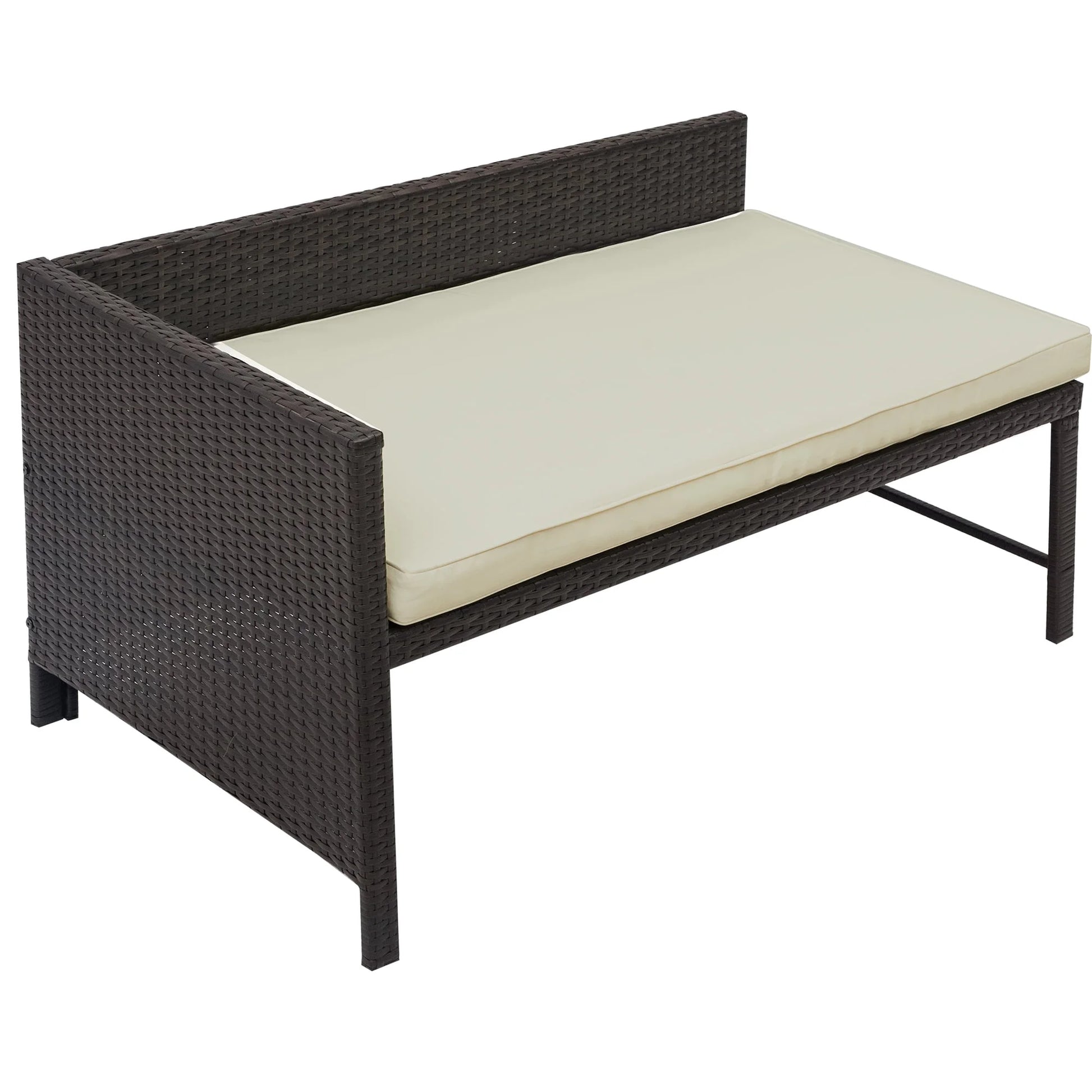 3 Pieces Patio Furniture Set, Outdoor Cushioned Sectional Sofa Set with Two-Seater Sofa, Lounge Sofa, Glass Coffee Table, PE Wicker Conversation Set for Backyard, Balcony, Poolside, Deck, D6027