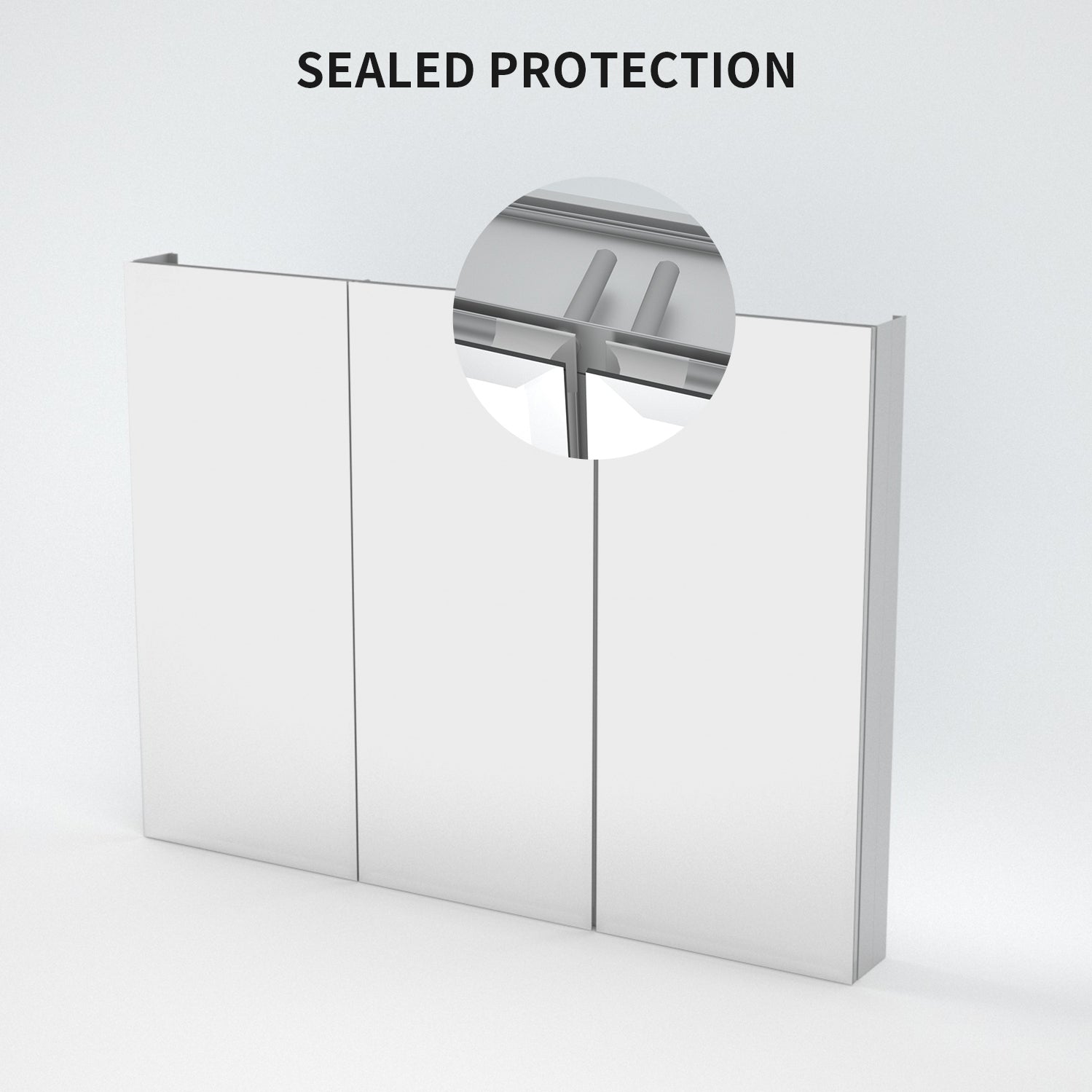 Taimei 48" W x 36" H x 4°?D Aluminum Medicine Cabinet with Three(3) Frameless Beveled Mirror Doors, Interior Mirrors,Color Satin, Adjustable 3 Glass Shelves, Soft Closure. By: FOCA US