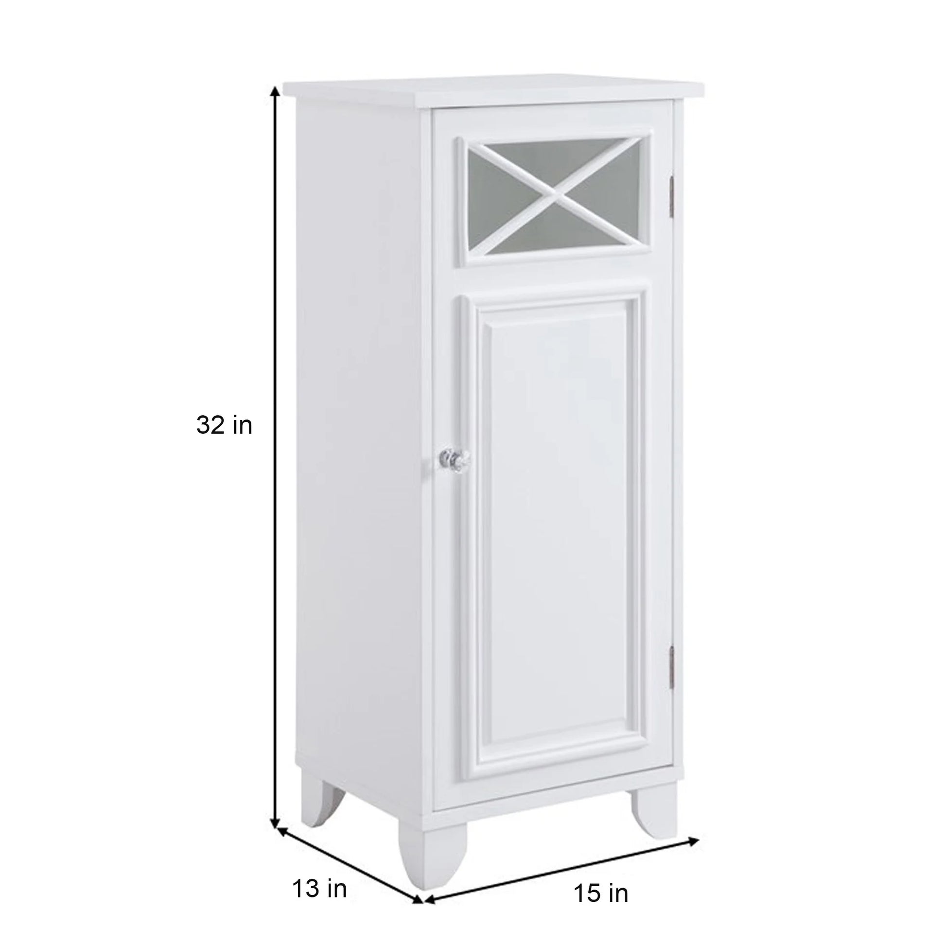 Teamson Home Dawson Freestanding Floor Storage Accent Cabinet with Decorative Glass Panel, White