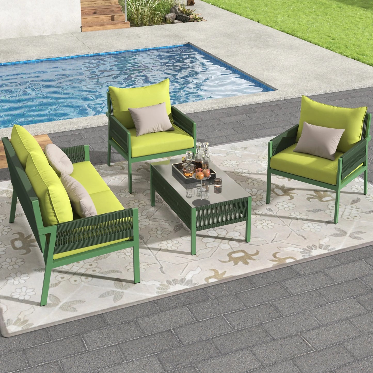 Segmart Wicker Patio Furniture Sets, 4-Piece Rope Patio Furniture Set with Tempered Glass Table, Outdoor Deep Seating Conversation Set with Thick Cushions for Backyard, Porch, Balcony