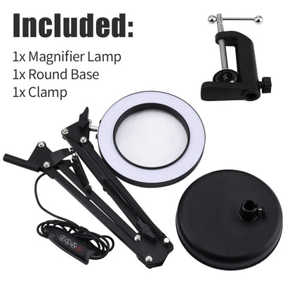 10X LED Magnifying Glass with Light, Stepless Dimmable, 3 Color Modes, Real Glass Lens Magnifying Lamp with Light Desk Lamp Clamp for Crafts, Reading, Close Work - Black