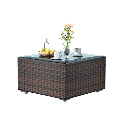 Grezone 15 Pieces Patio Furniture Set with Fire Pit Table, All Weather Outdoor Sectional PE Rattan, Patio Conversation Sets Cushions & Black-glass Coffee Table for Garden Lawn Balcony Porch Deck, Red