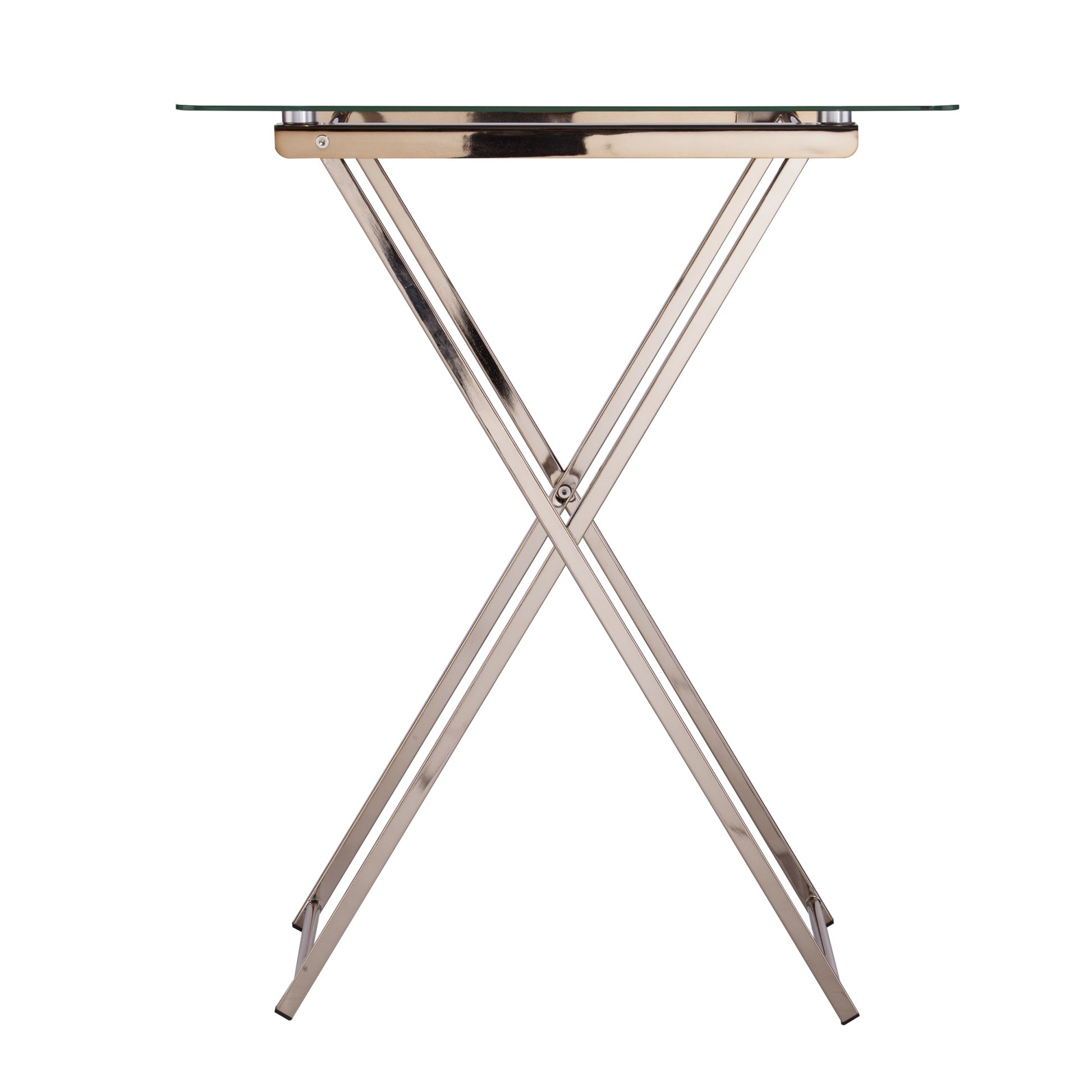 SEI Furniture Meridino Folding Glass Top Tray Table in Champagne Copper
