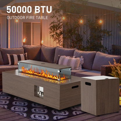 WFUN 43" Outdoor Propane Fire Pit Table with Glass Wind Guard & Cover for Garden, Pool, Backyard, CSA certification, Brown