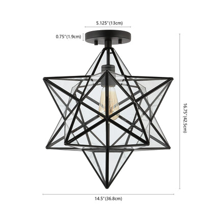 JONATHAN Y Ava 14.5" 1-Light Farmhouse Bohemian Iron/Glass LED Semi Flush Mount, Black/Clear