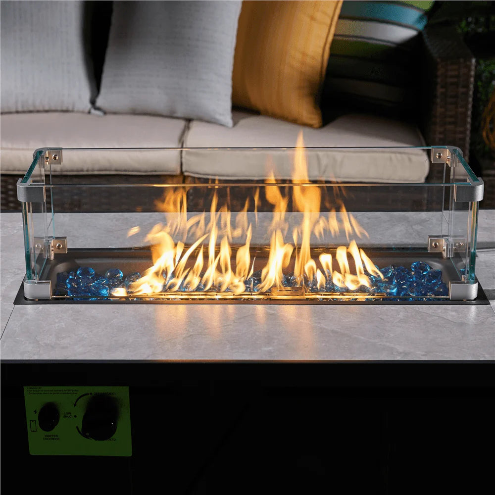 SmileMart 23.5" L x 7.5" W Rectangle Tempered Glass Wind Guard for Fire Pit Table, Clear