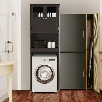 VINGLI Brown Over The Toilet Storage Cabinet, Adjustable Shelf, Double Acrylic Glass Doors