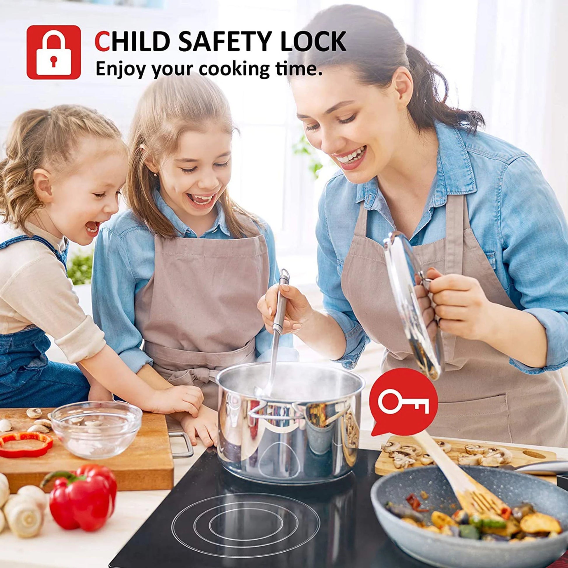 IsEasy Electric Ceramic Cooktop, 30" 4 Burners Built-in Countertop Burners Cooker Satin Glass in Black Touch Sensor Control, Timer, Child Safety Lock, 9 Power Levels, 220-240V 7200W
