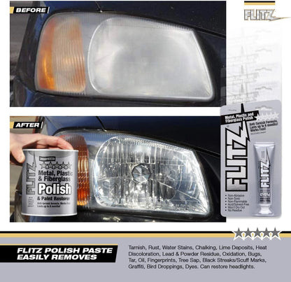 Flitz Multi-Purpose Polish and Cleaner Paste for Metal, Plastic, Fiberglass, Aluminum, Jewelry, Sterling Silver: Great for Headlight Restoration + Rust Remover, Made in the USA