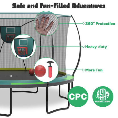 14FT Trampoline with Enclosure for Kids Adults, SEGMART Outdoor Pumpkin Round Recreational Trampoline with No-Gap Design, Heavy Duty Backyard Trampoline with Curved Fiberglass Poles for Indoor Outdoo