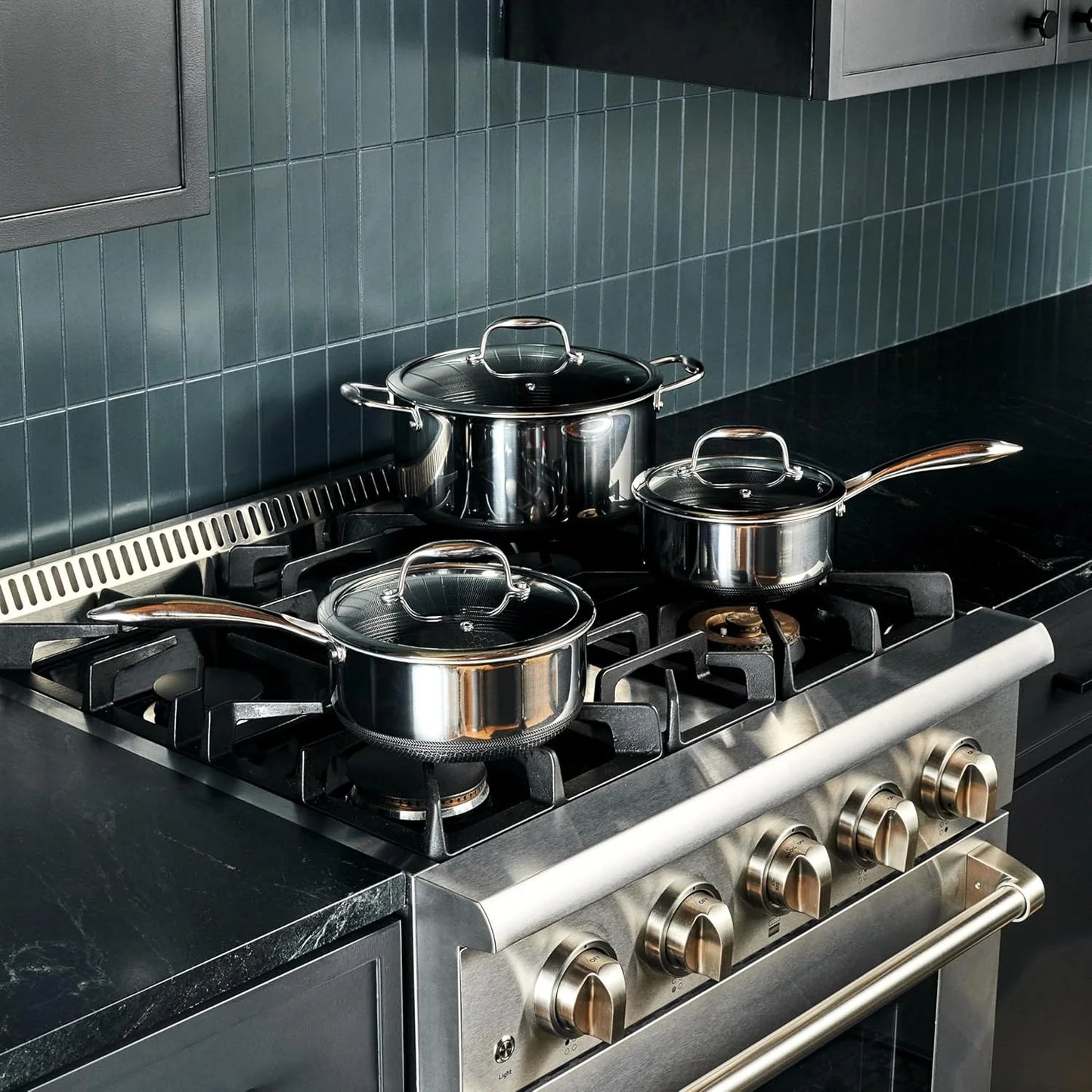 Hybrid Nonstick 6-Piece Pot Set with 2 Silicone Trivets, 2, 3, and 8-Quart Pots with Tempered Glass Lids, Stay-Cool Handles, Dishwasher-Friendly, Induction Ready, Compatible with All Cooktops