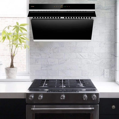 FOTILE Slant Vent Series 30" 1000 CFM Under Cabinet or Wall Mount Range Hood with 2 LED lights, Motion and Touch Activation in Onyx Black Tempered Glass
