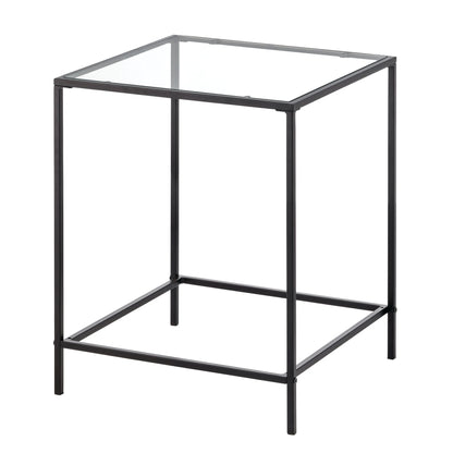 mDesign Metal and Glass Top Square Accent Side/End Table Furniture Unit, Black