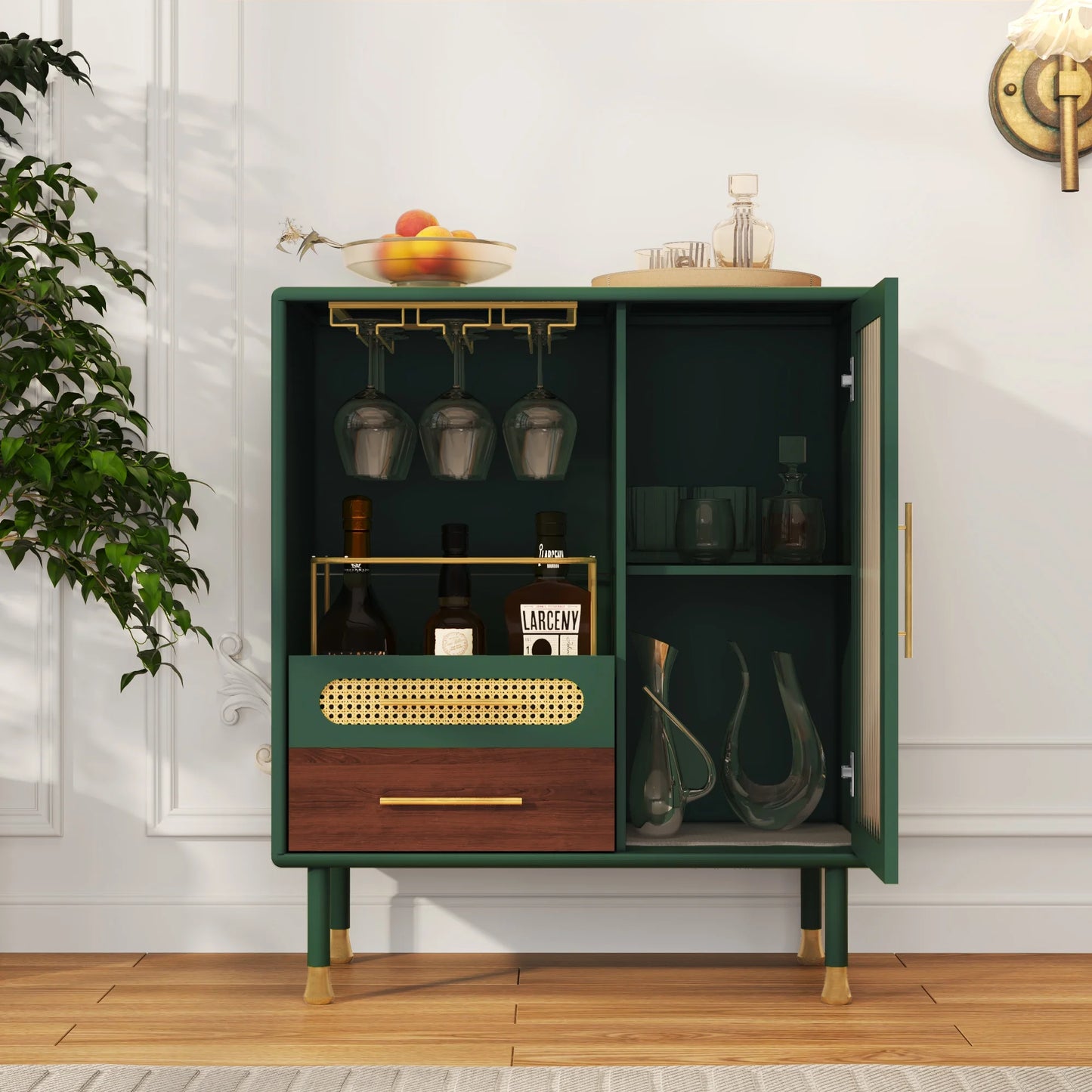 CBJCBJ Wine Bar Cabinet, Modern Coffee Cabinet with 3 Rows of Glass Racks, Sideboard Cabinet, Black