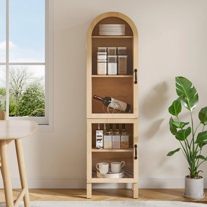 Tall Arched Storage Display Cabinet 5-Shelf with Acrylic Glass Doors, Kitchen Pantry Storage Cabinet Accent Cabinet Bookcase for Living Dining Room