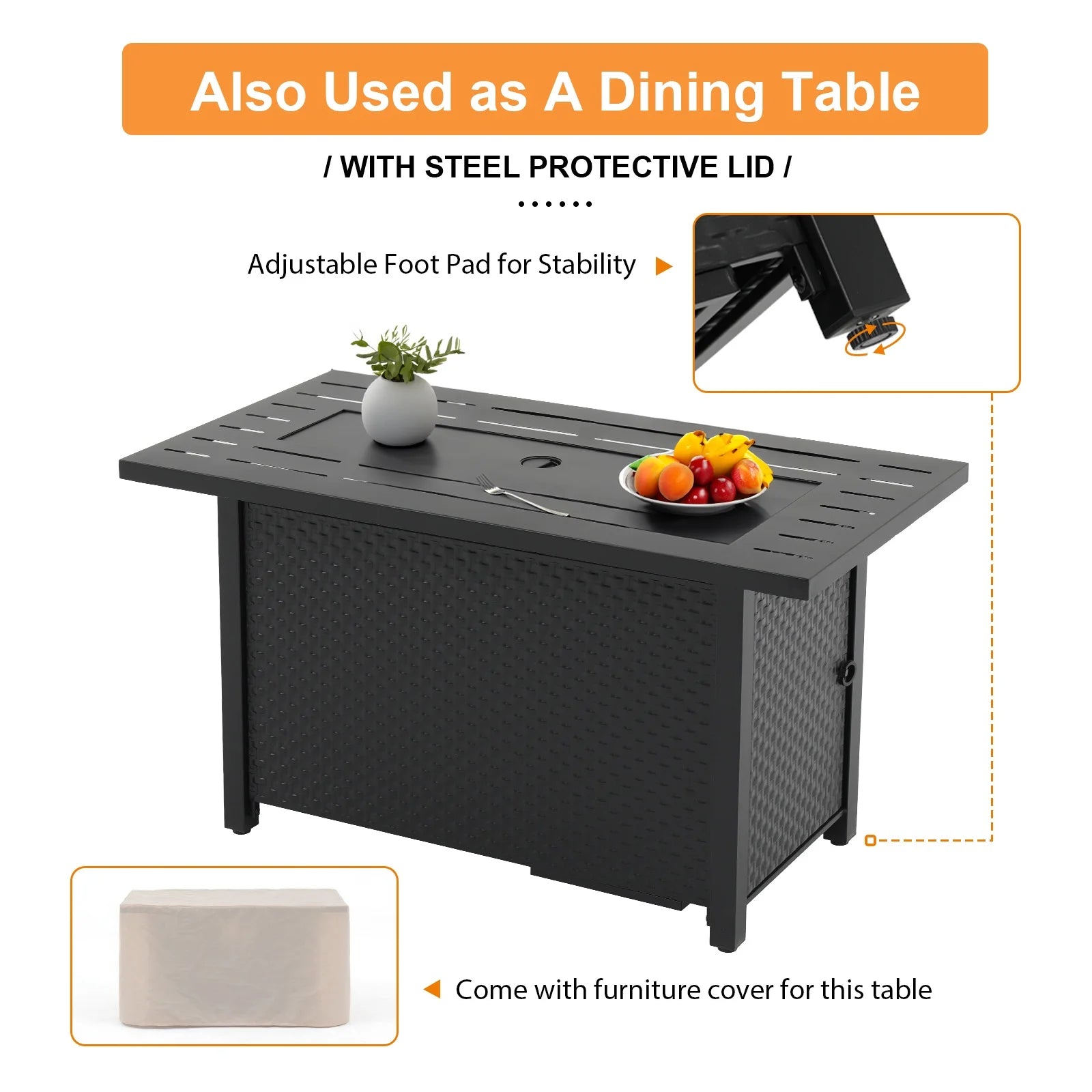 JOIVI 45° Propane Fire Pit, 50,000 BTU Gas Fire Pit Table with Glass Wind Guard and Waterproof Cover, Outdoor Heating Firepit Table for Patio, Yard, Balcony