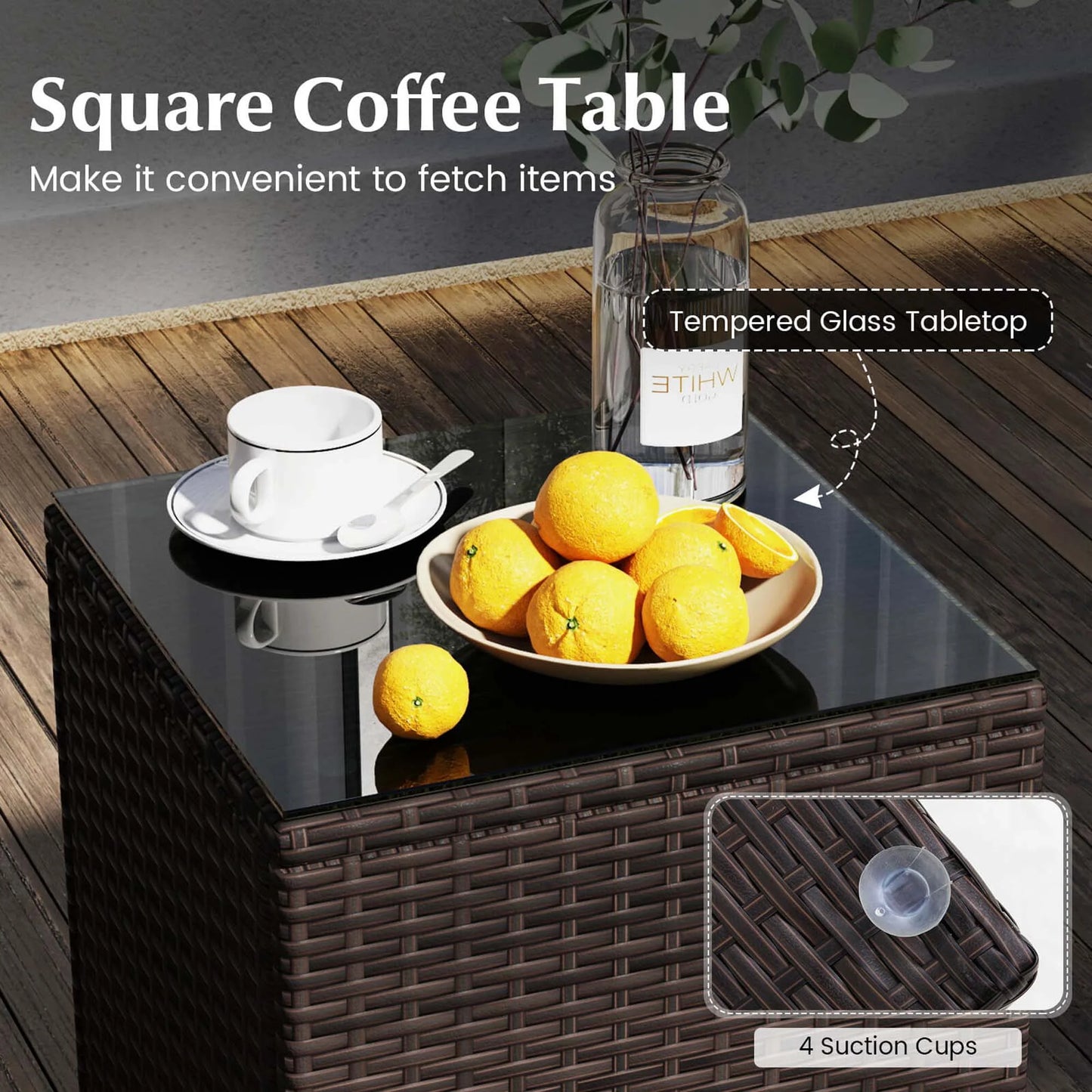 Costway 3 PCS Outdoor Conversation Set with Cushioned Seat & Tempered Glass Tabletop Beige