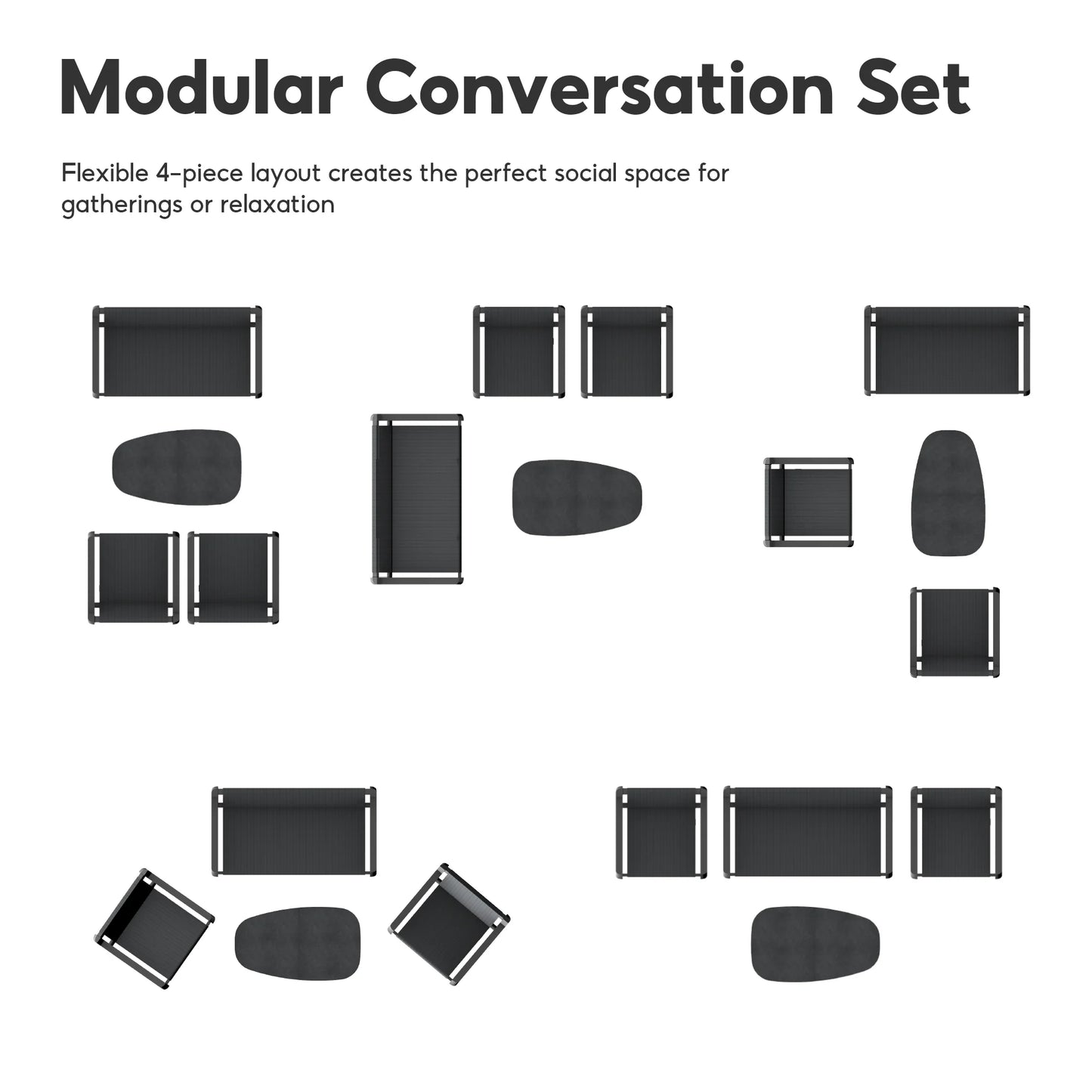 Letsout 4-Piece Aluminum Outdoor Conversation Sets with Detachable Cushions and Tempered Glass Table, Dark Grey/Gray