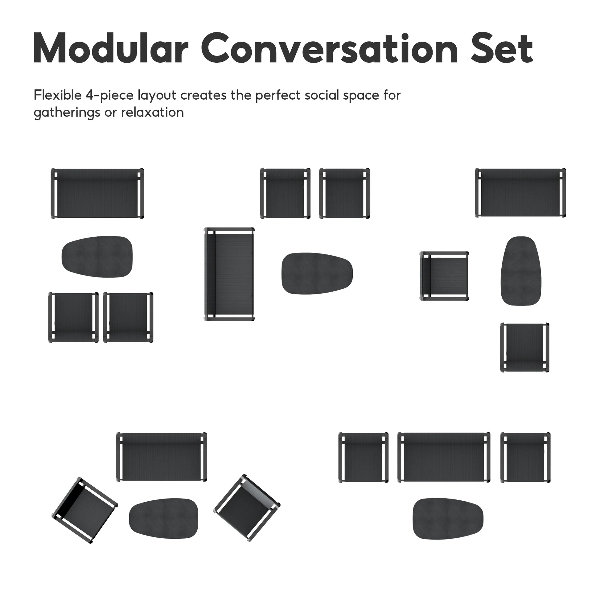 Letsout 4-Piece Aluminum Outdoor Conversation Sets with Detachable Cushions and Tempered Glass Table, Dark Grey/Gray