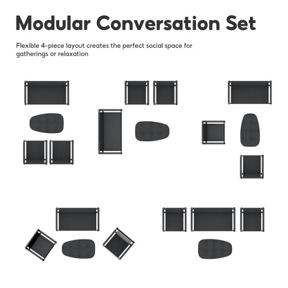 Letsout 4-Piece Aluminum Outdoor Conversation Sets with Detachable Cushions and Tempered Glass Table, Dark Grey/Gray