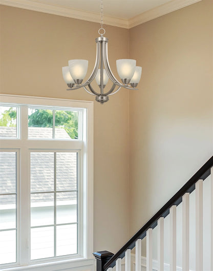 Kira Home Weston 24" 5-Light Hanging Chandelier + Alabaster Glass Shades, Adjustable Chain, Brushed Nickel