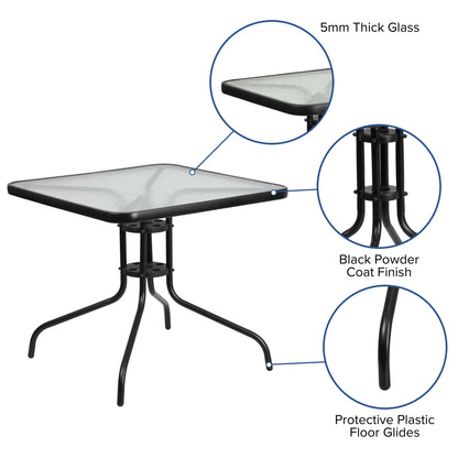 Emma + Oliver 31.5" Square Tempered Glass Metal Table