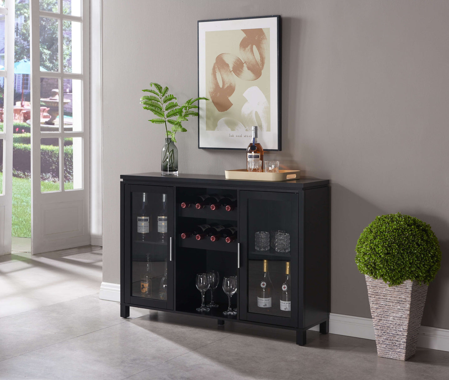 Kings Brand Furniture - Wine Bar Storage Cabinet, Sideboard Buffet with Wine and Glass Rack for Kitchen, Living Room, Dining Room (White)