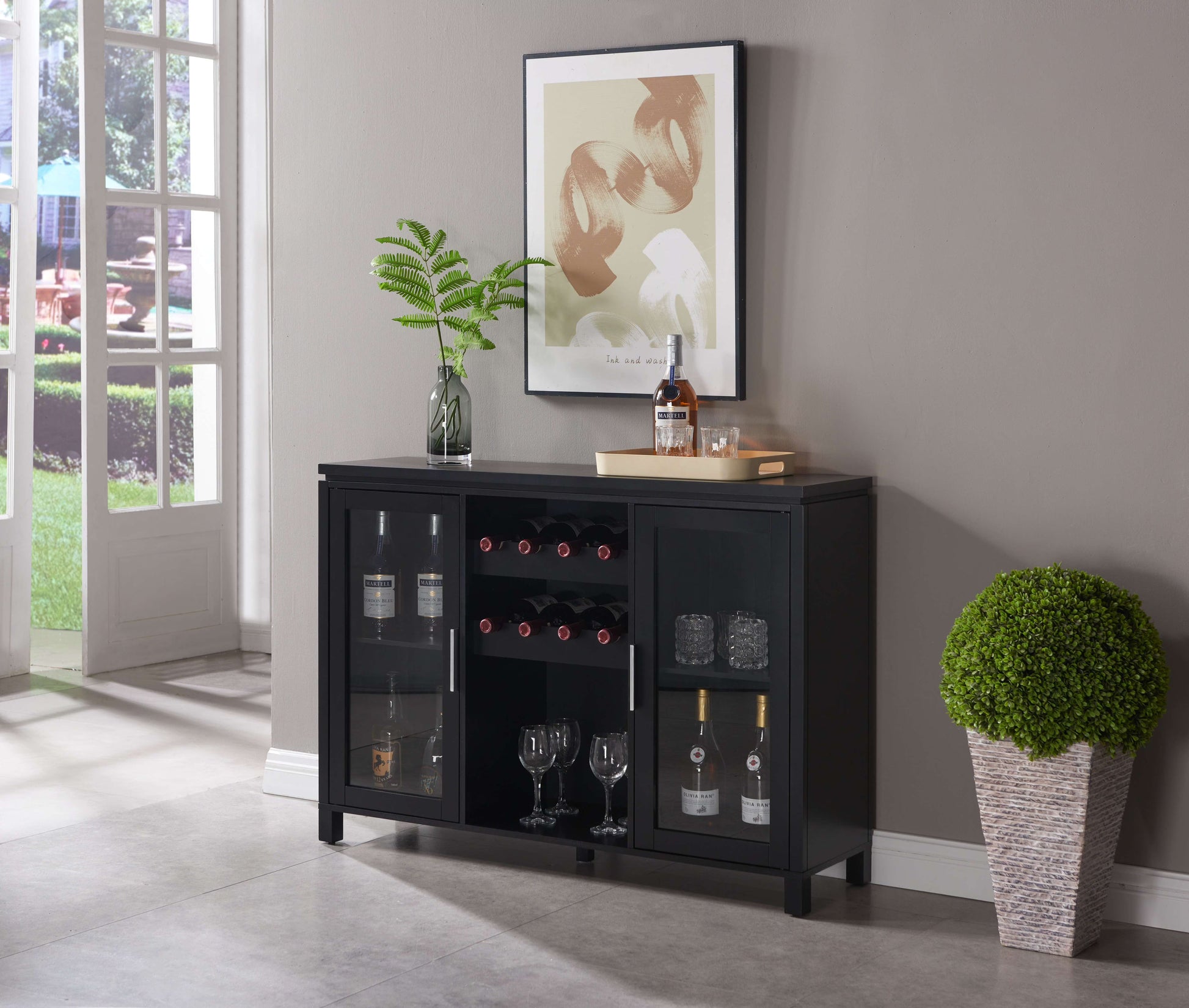 Kings Brand Furniture - Wine Bar Storage Cabinet, Sideboard Buffet with Wine and Glass Rack for Kitchen, Living Room, Dining Room (White)