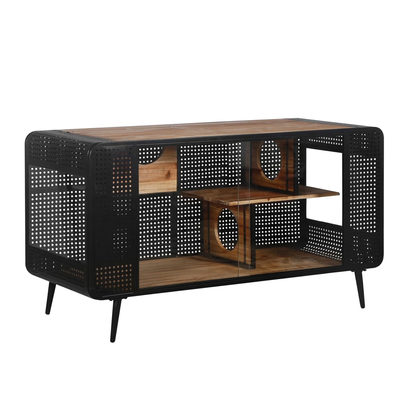 55.12"Spacious Cat House with 2 Sliding Tempered Glass Doors, for Living Room, Bedroom, Hallway, 55.12"L x 22.83"W x 29.92"H Top Board: 110 lbs Load, Cabinet shelf: 60 lbs Load, Black