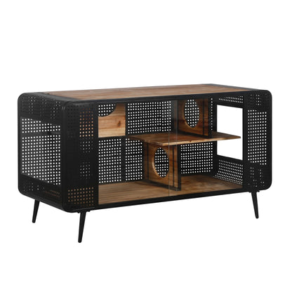 55.12"Spacious Cat House with 2 Sliding Tempered Glass Doors, for Living Room, Bedroom, Hallway, 55.12"L x 22.83"W x 29.92"H Top Board: 110 lbs Load, Cabinet shelf: 60 lbs Load, Black