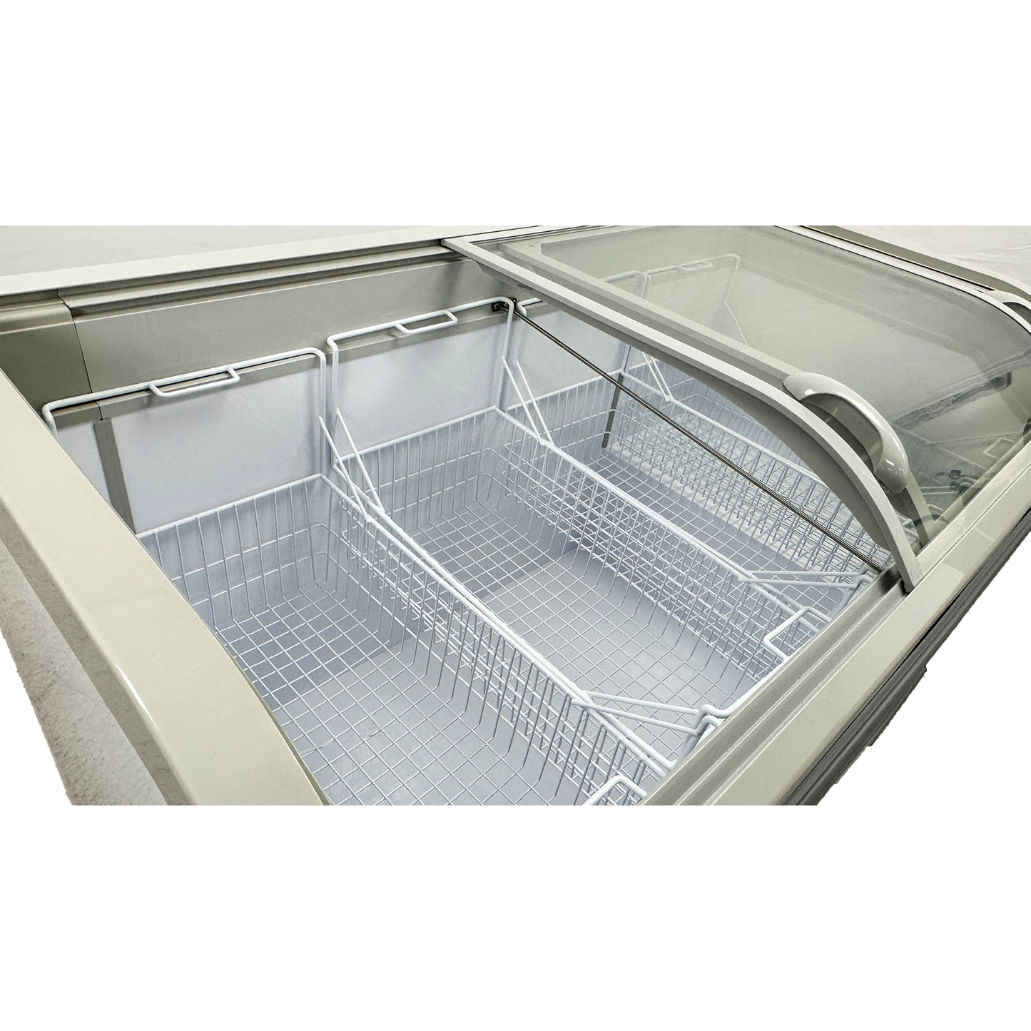 12 Cu.Ft. 56 in. Chest Freezer, Glass Sliding Door Freezer, NSF Certified, White Showcase Freezer Curved Display