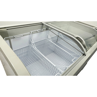 12 Cu.Ft. 56 in. Chest Freezer, Glass Sliding Door Freezer, NSF Certified, White Showcase Freezer Curved Display