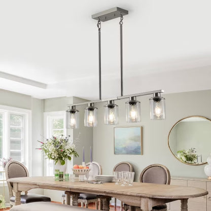 ACE-LIGHTS,Modern Industrial 5-Light Chandelier with Clear Glass Shades(Bulbs Not Included),Hanging Ceiling Light Fixture for Living Room,Dining Room,Kitchen Island(Black)