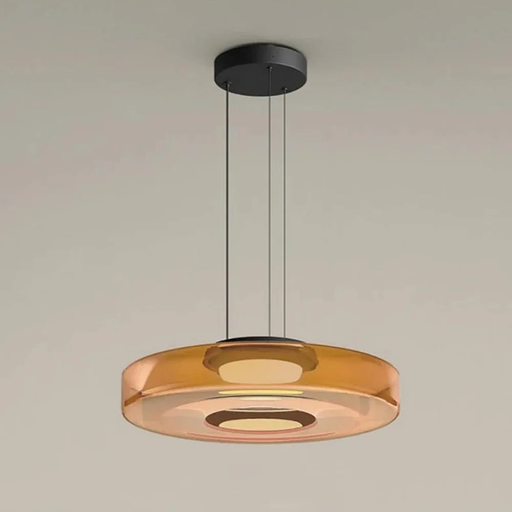 Arturesthome Contemporary Multi-Layer Clear Glass Pendant Lighting, Amber/Green/Grey
