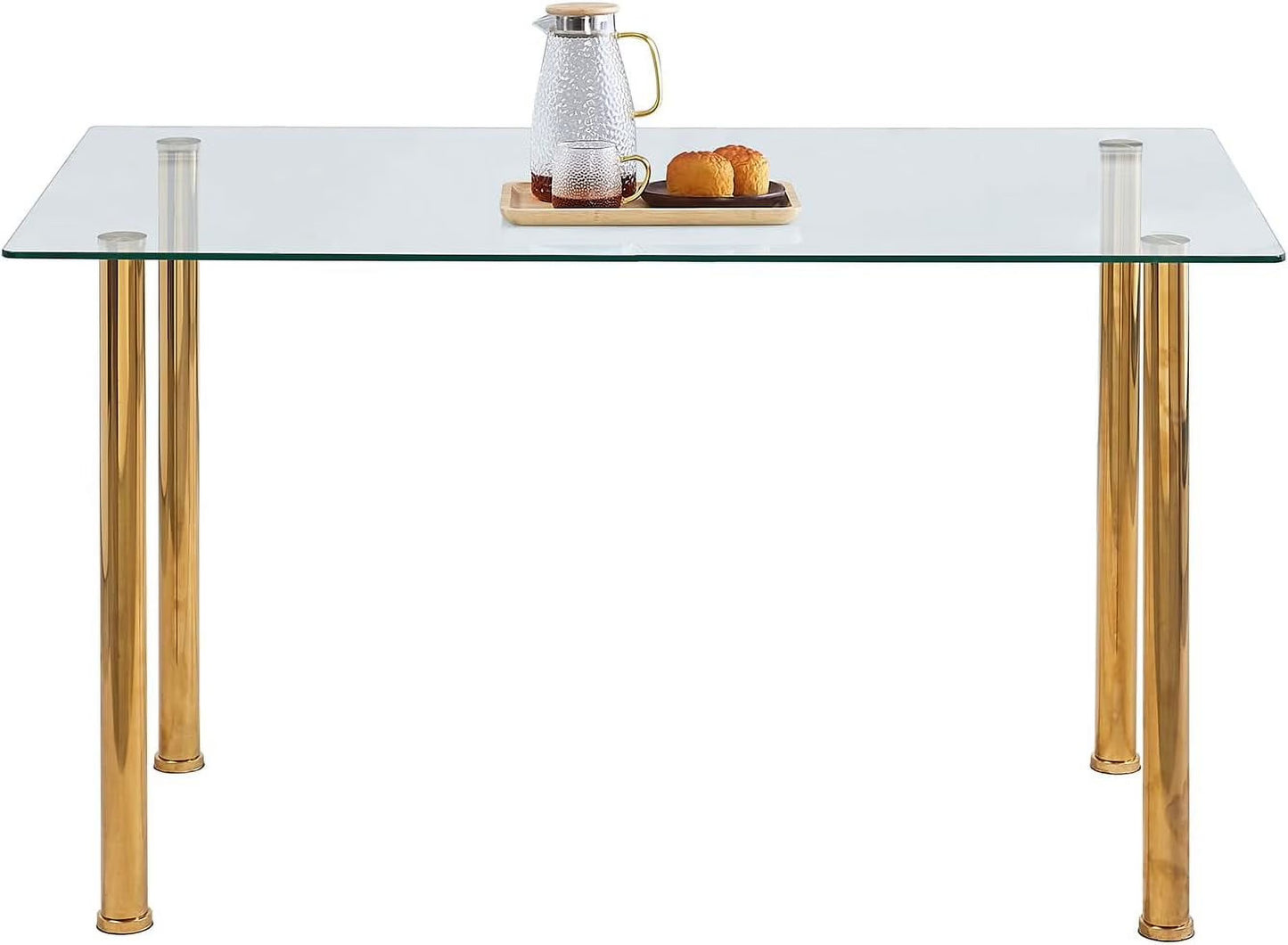 Glass Dining Table with Gold Legs, Retangular Kitchen Table for Home Kitchen (Gold, Length: 51.2")