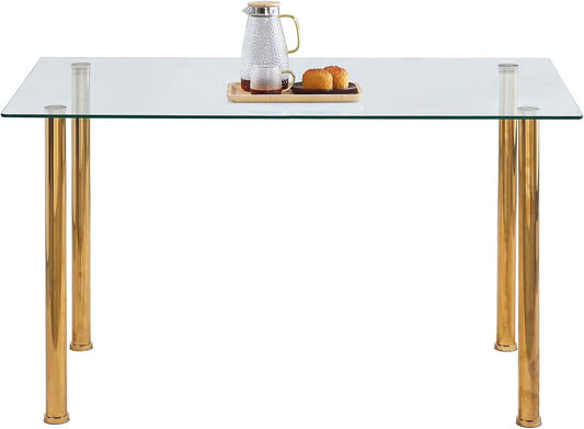 Glass Dining Table with Gold Legs, Retangular Kitchen Table for Home Kitchen (Gold, Length: 51.2")