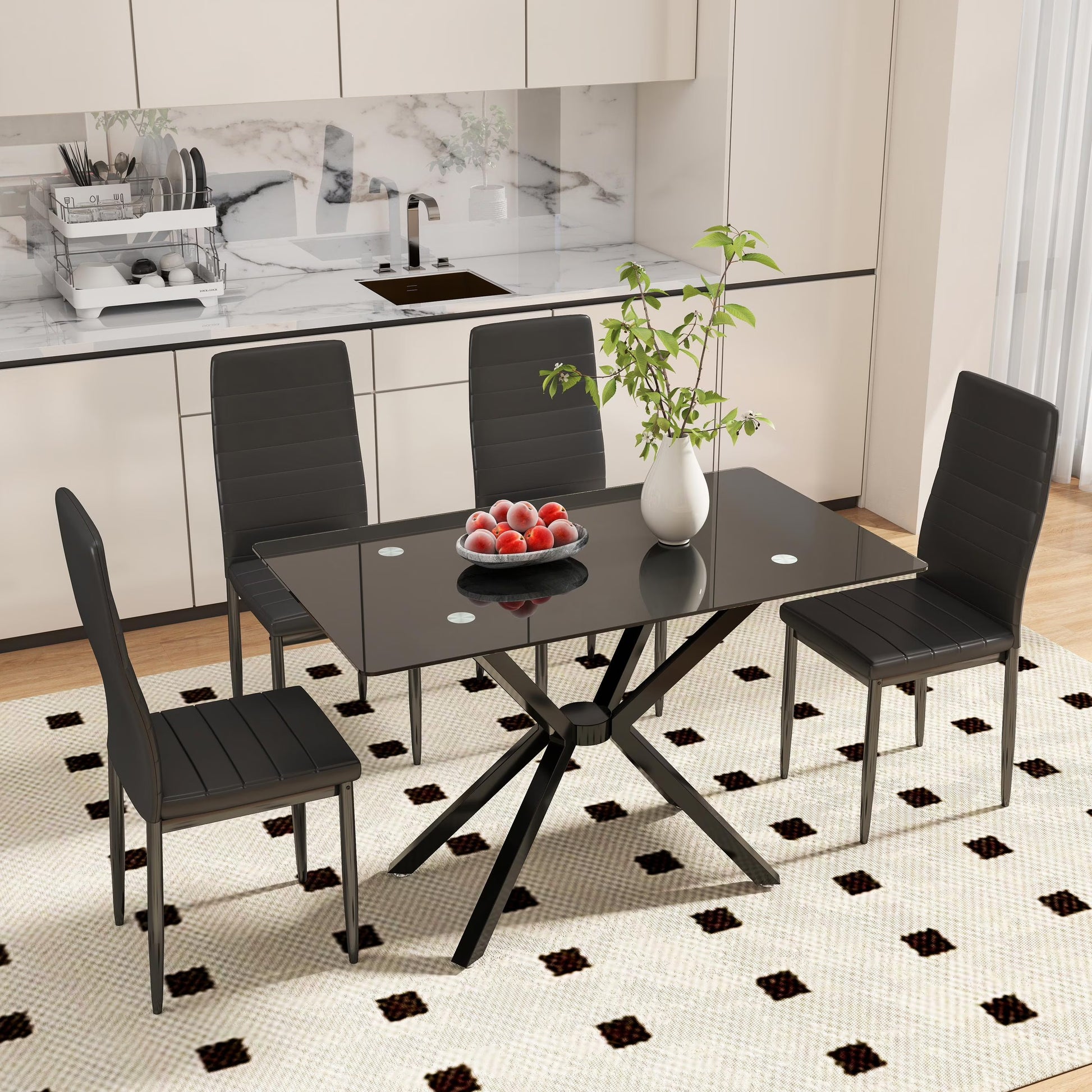 Holaki 47.24'' Rectangular Tempered Glass Dining Table for Dining Room, Living Room, Office