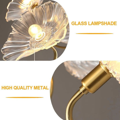 Lotus Leaf Glass Pendant Lights Fixtures Hanging Lamp,French Classic floral pendant Lighting Modern Nordic Chandeliers with 6-Lights,for Living Room Dining Room Bedroom